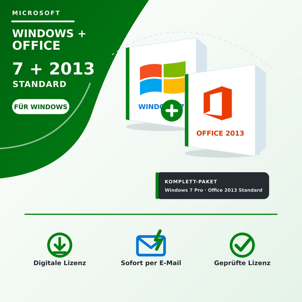 Microsoft Windows 7 Pro + Office 2013 Standard Produktschlüssel bei Keylando
